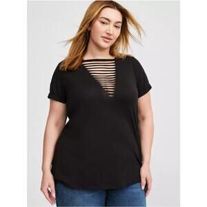 Torrid Cotton Ladder Slash Tee Womens Size 1X 100% Cotton Casual Edgy Knit Top